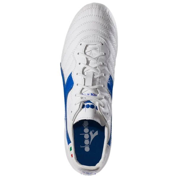 Diadora Brasil Italy OG MD PU Soccer Cleat - White/Blue