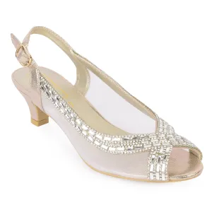 Diamonte Gold Crosover Kitten Heels.