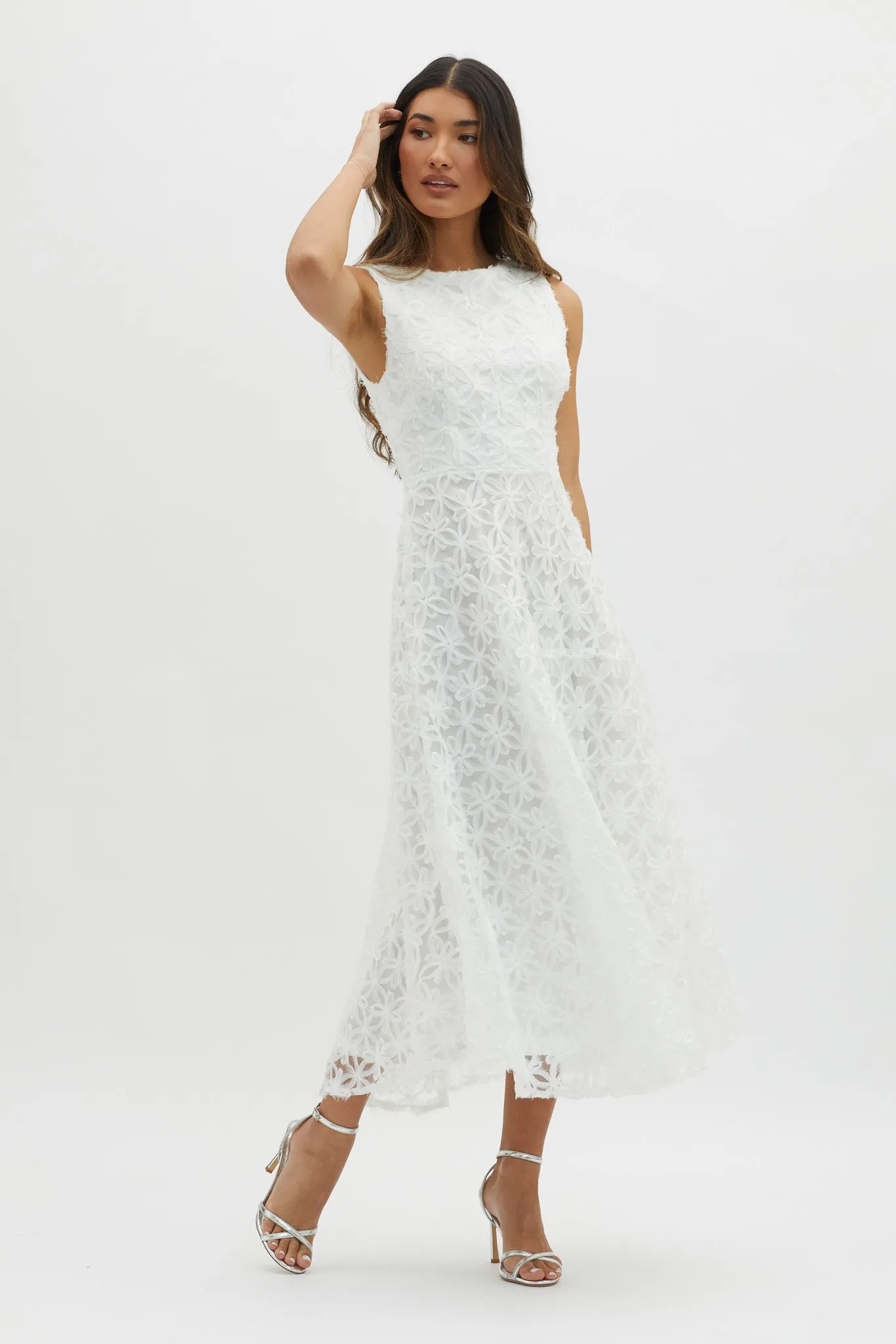 Dianne Sleeveless Embellished Midi Dress White