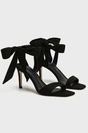 Elegant Black Ankle Lace up High Heel Suede Slim Sandals