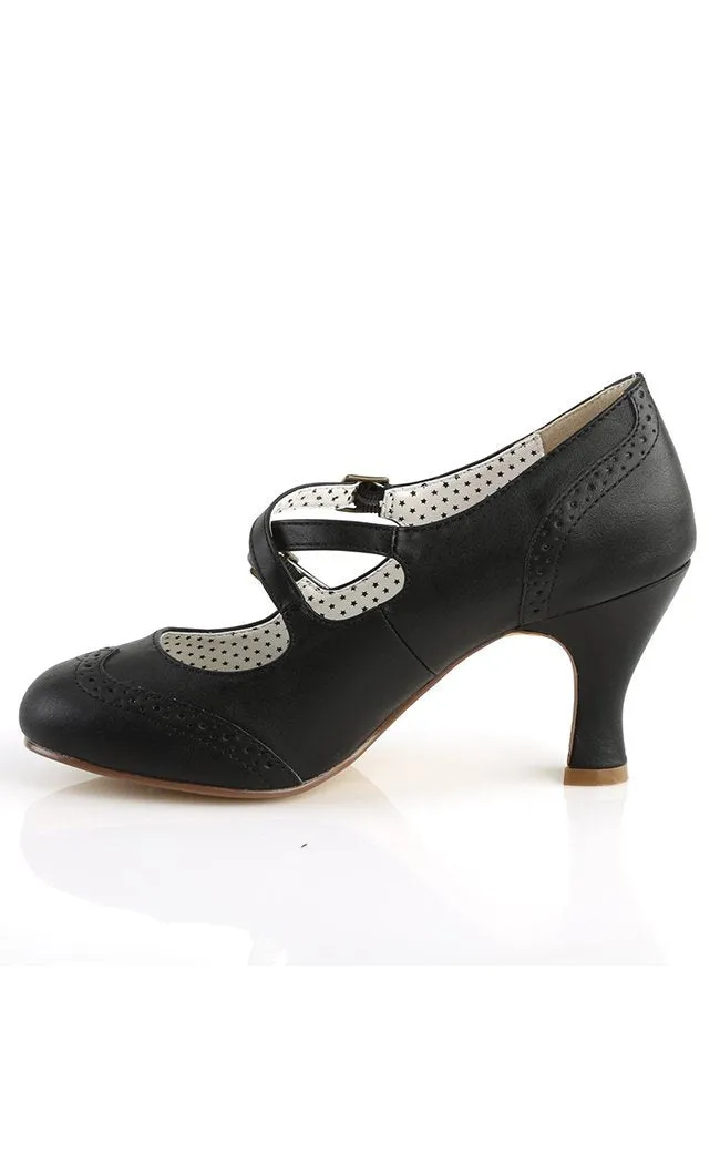 FLAPPER-35 Black Faux Leather Heels