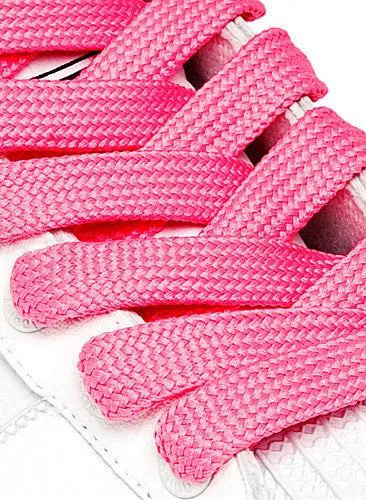 Flat Fat Neon Pink Shoelaces - 11mm wide