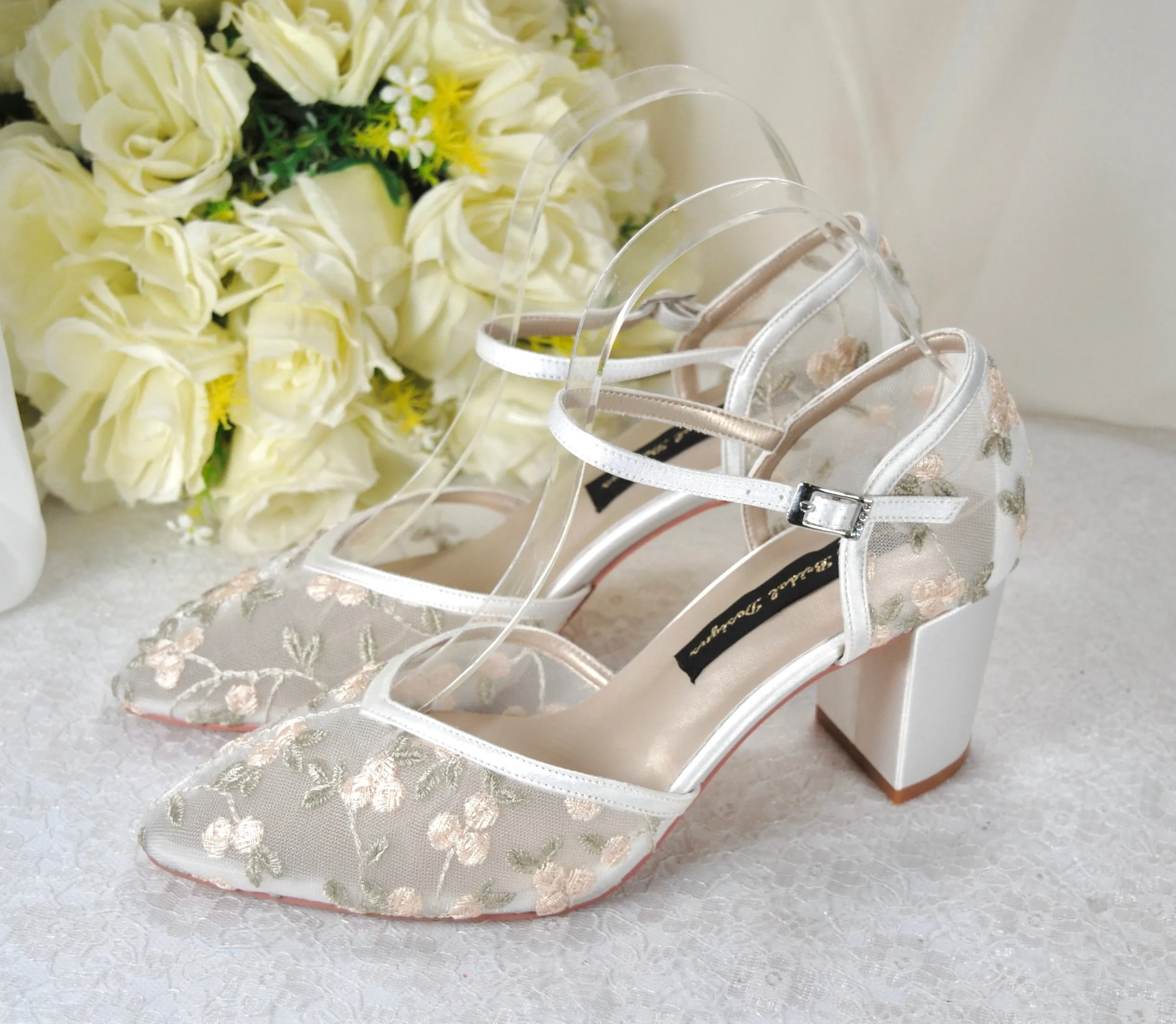 Floral Embroidered Block Heels