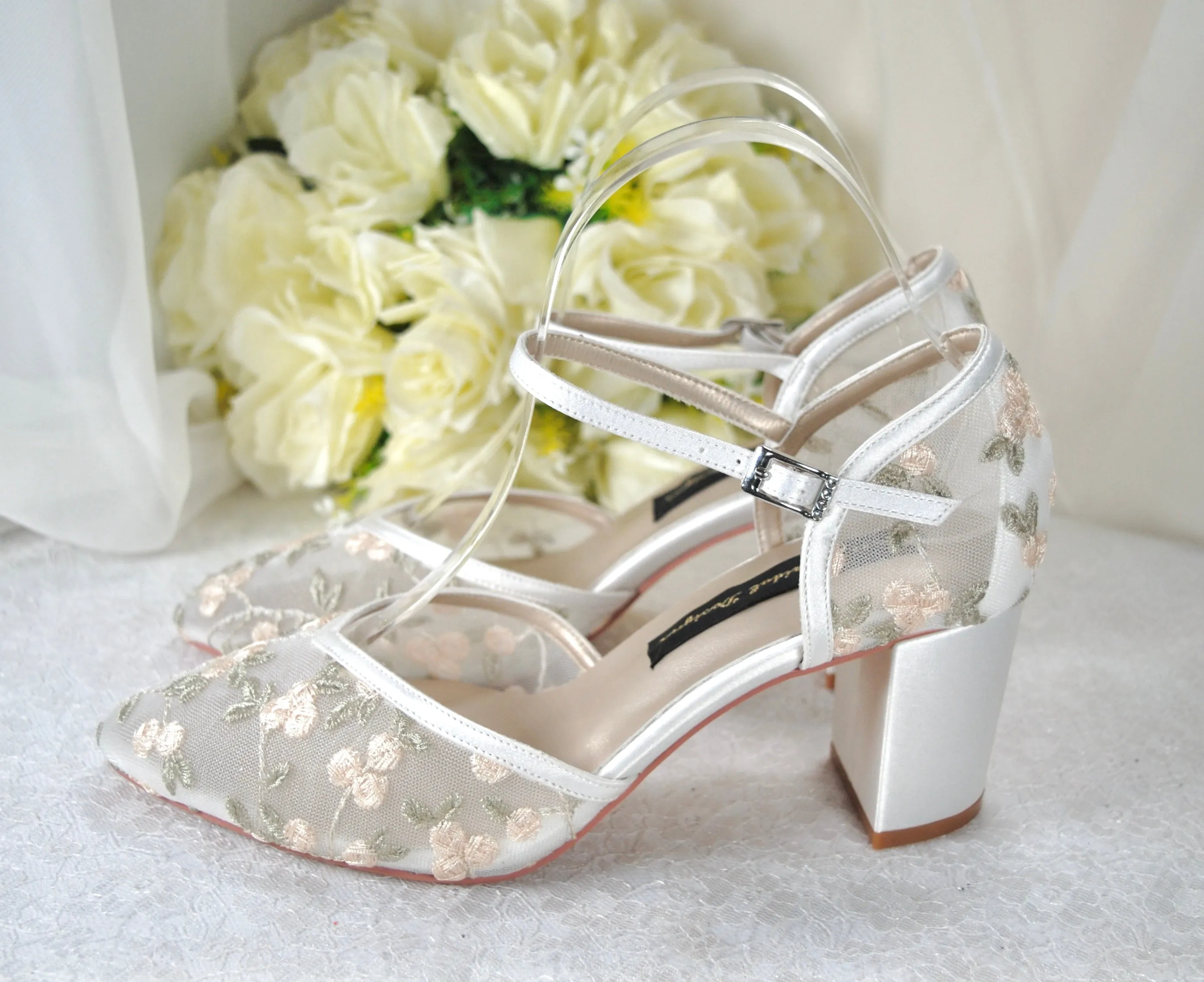 Floral Embroidered Block Heels