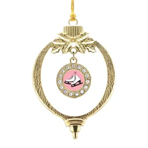 Gold Figure Skates Circle Charm Holiday Ornament