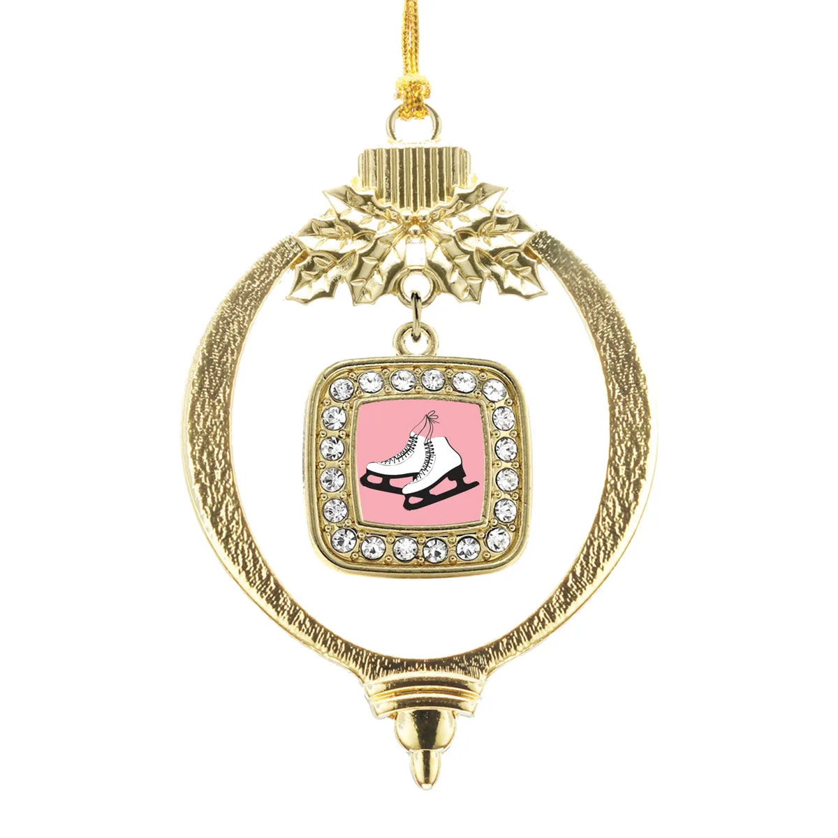 Gold Figure Skates Square Charm Holiday Ornament