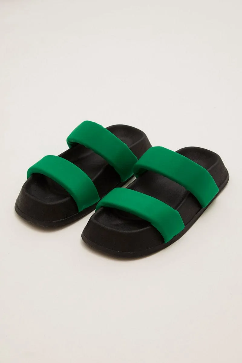 Green Flatform Slide Sandals