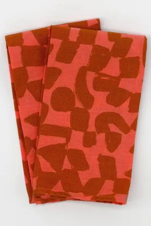 Jenny Pennywood Hot Coral Amber Check Napkins