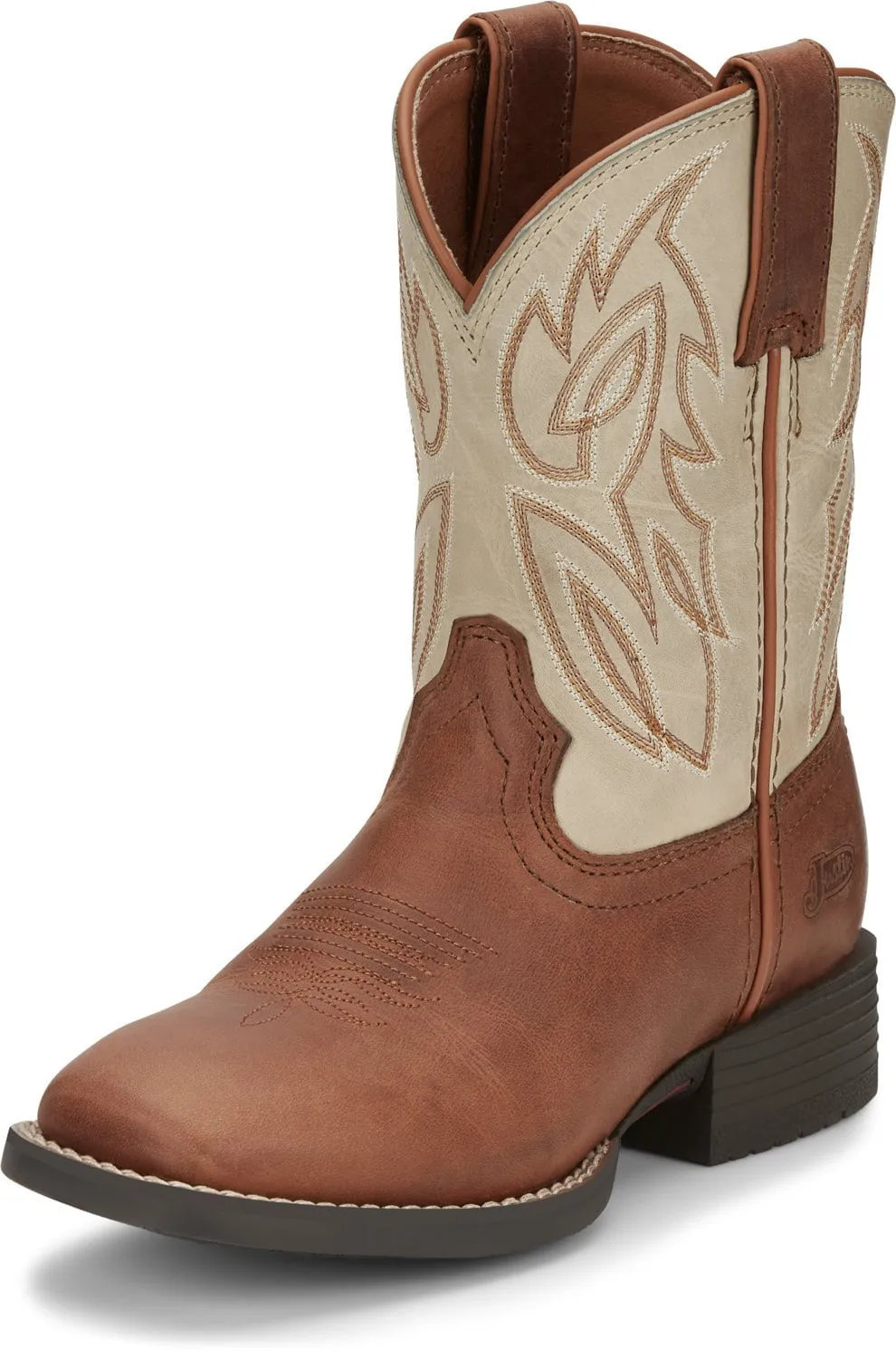 Justin 8in Square Toe White Canter Junior Leather Cowboy Boots