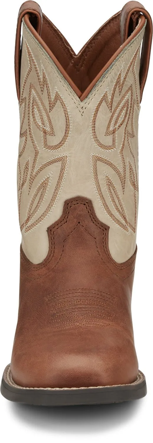 Justin 8in Square Toe White Canter Junior Leather Cowboy Boots