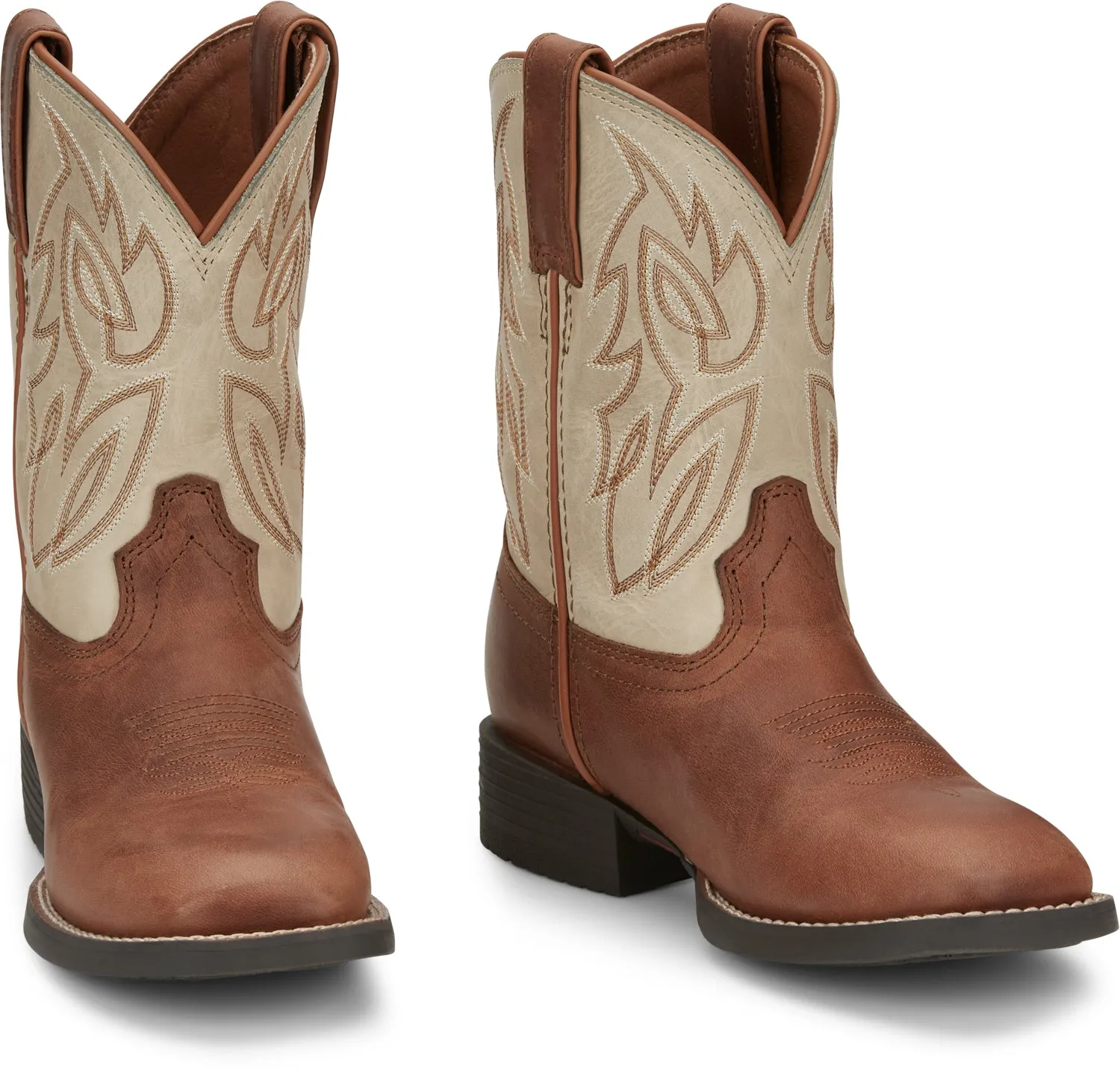 Justin 8in Square Toe White Canter Junior Leather Cowboy Boots