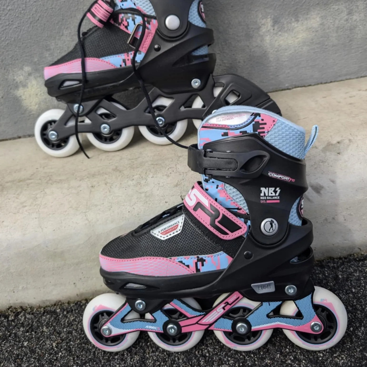 Kids Adjustable SFR Pixel Pink Blue Inline Skates