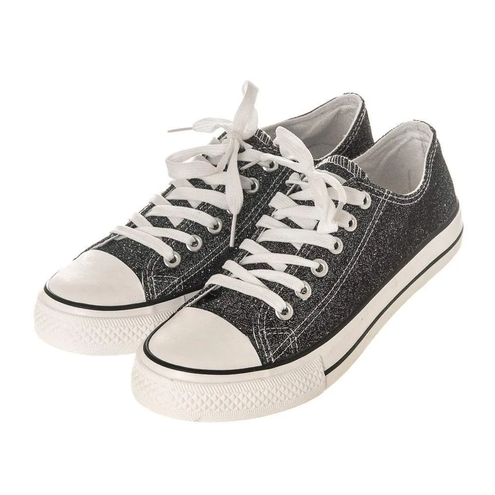 Lace Up Glitter Up Canvas Trainer With Rubber Sole And Toe Cap