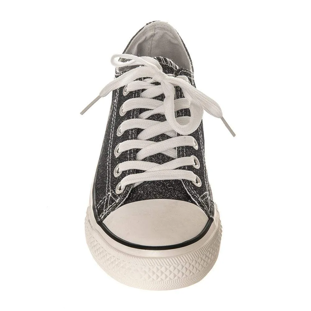 Lace Up Glitter Up Canvas Trainer With Rubber Sole And Toe Cap