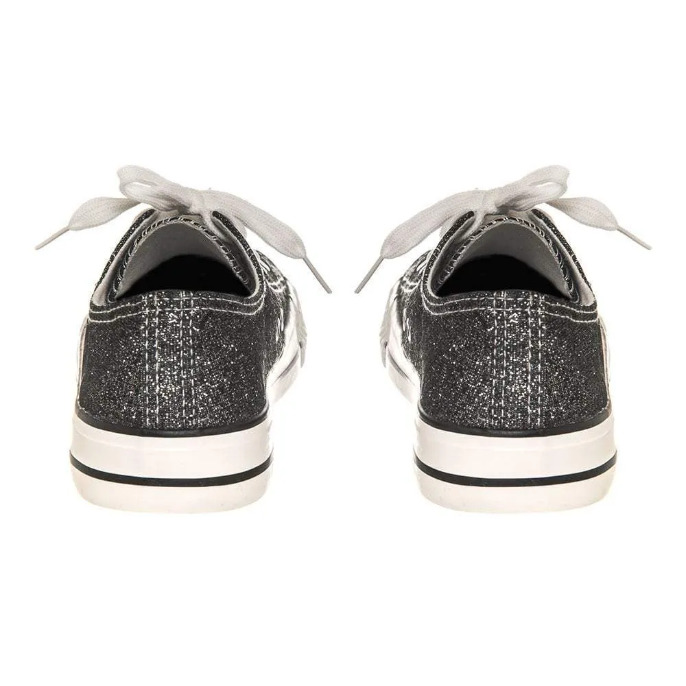 Lace Up Glitter Up Canvas Trainer With Rubber Sole And Toe Cap