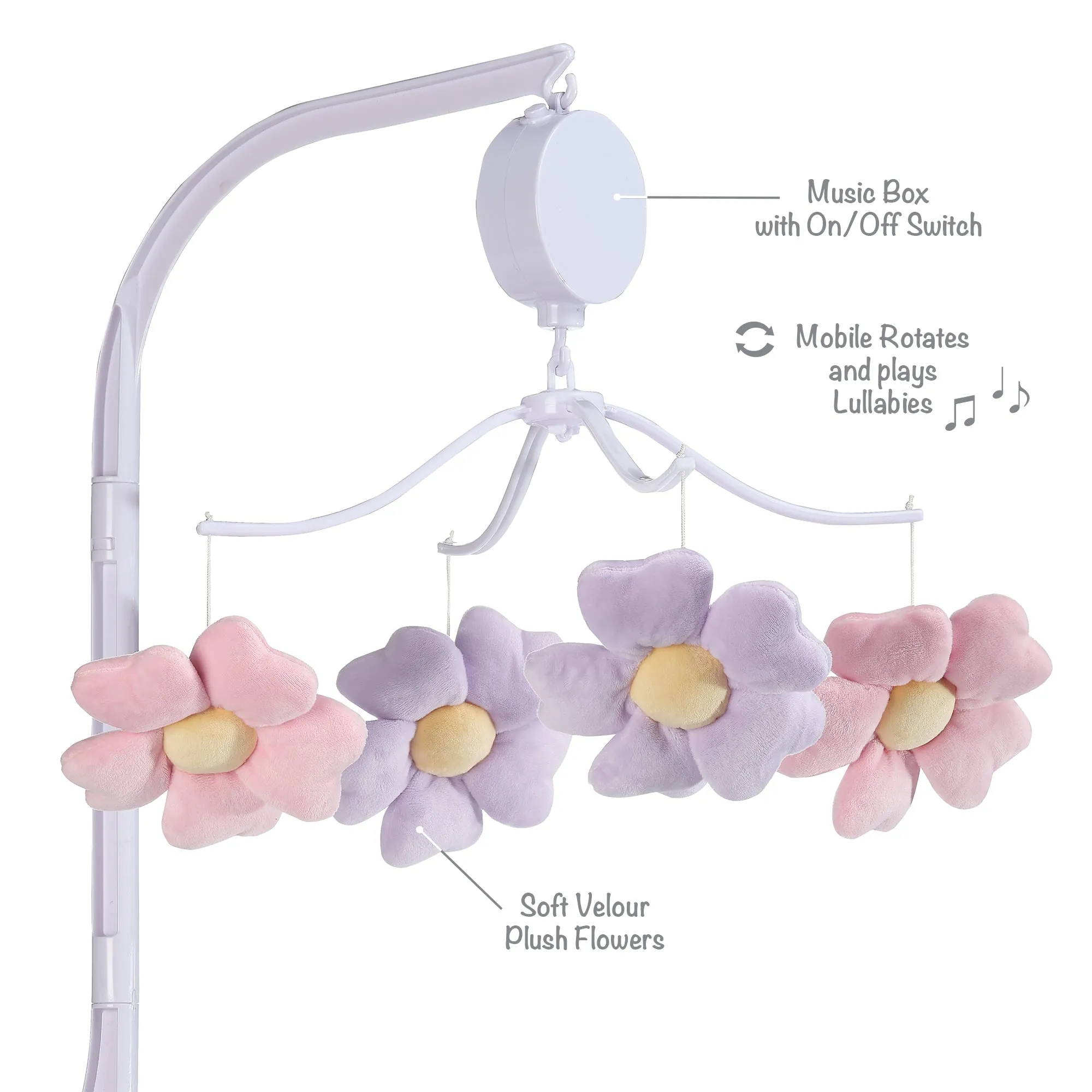 Lavender Floral Musical Baby Crib Mobile