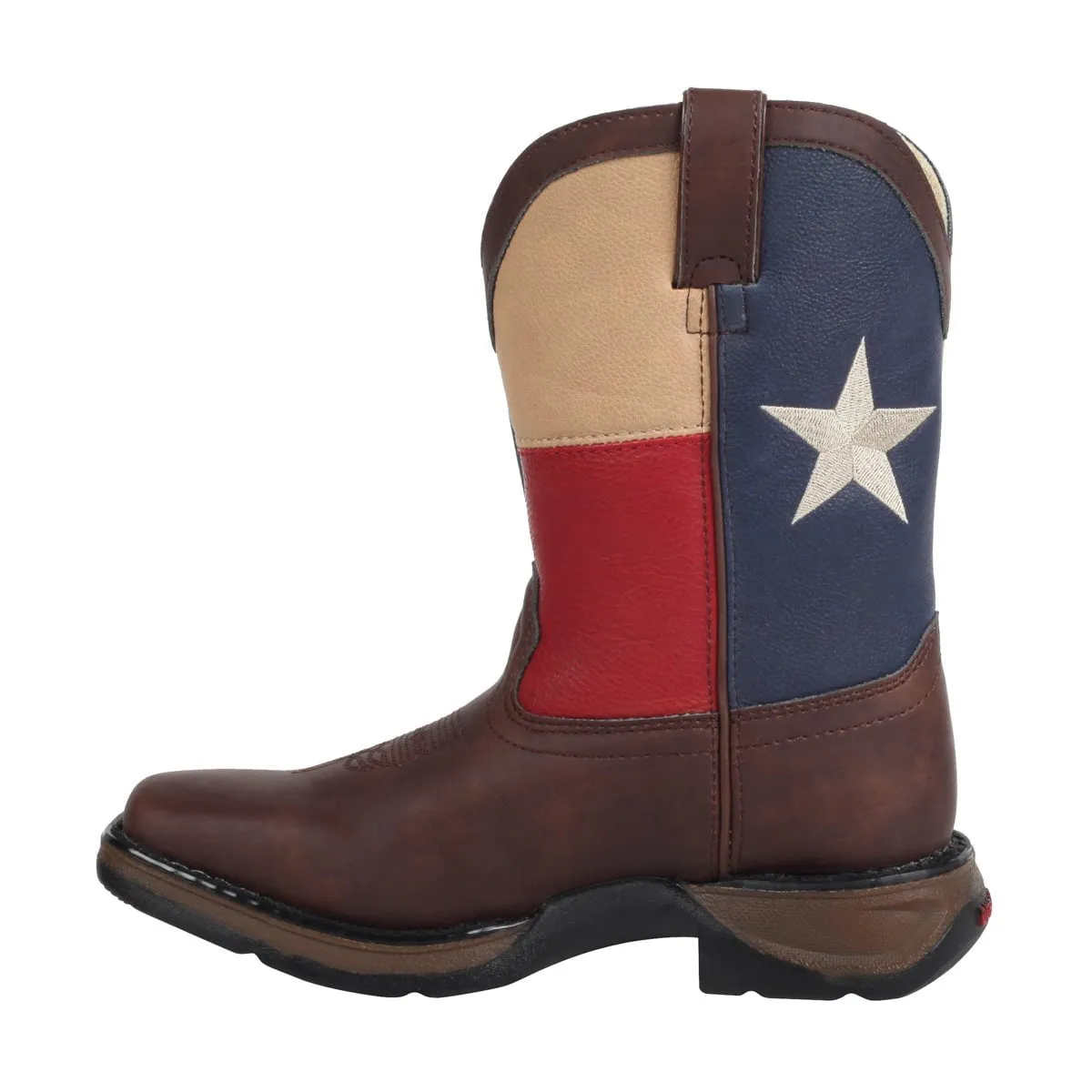 Lil' Durango Kids Boys Brown Faux Leather Texas Flag Pull-On Cowboy Boots