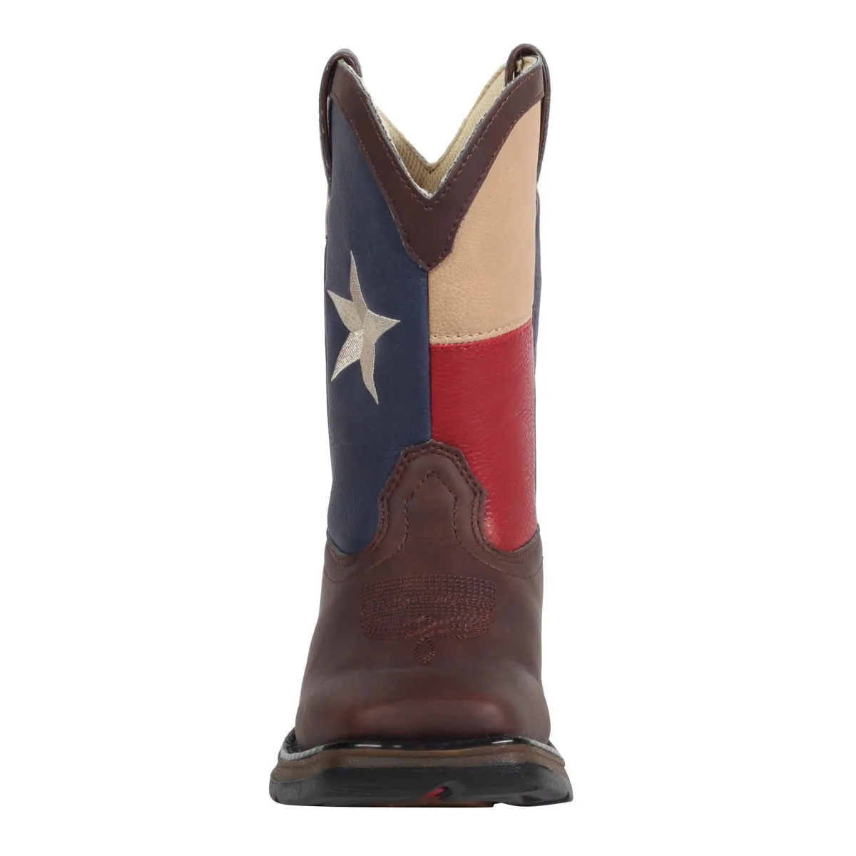 Lil' Durango Kids Boys Brown Faux Leather Texas Flag Pull-On Cowboy Boots