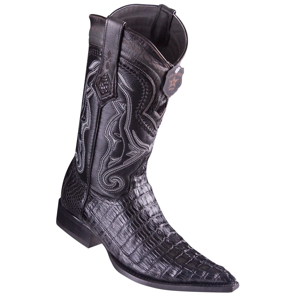 Los Altos Boots Caiman Tail Black Pointed Toe Cowboy Boots