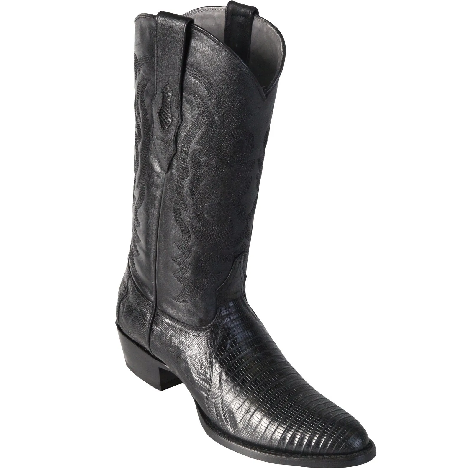 Los Altos Lizard Teju R-Toe Black Cowboy Boots