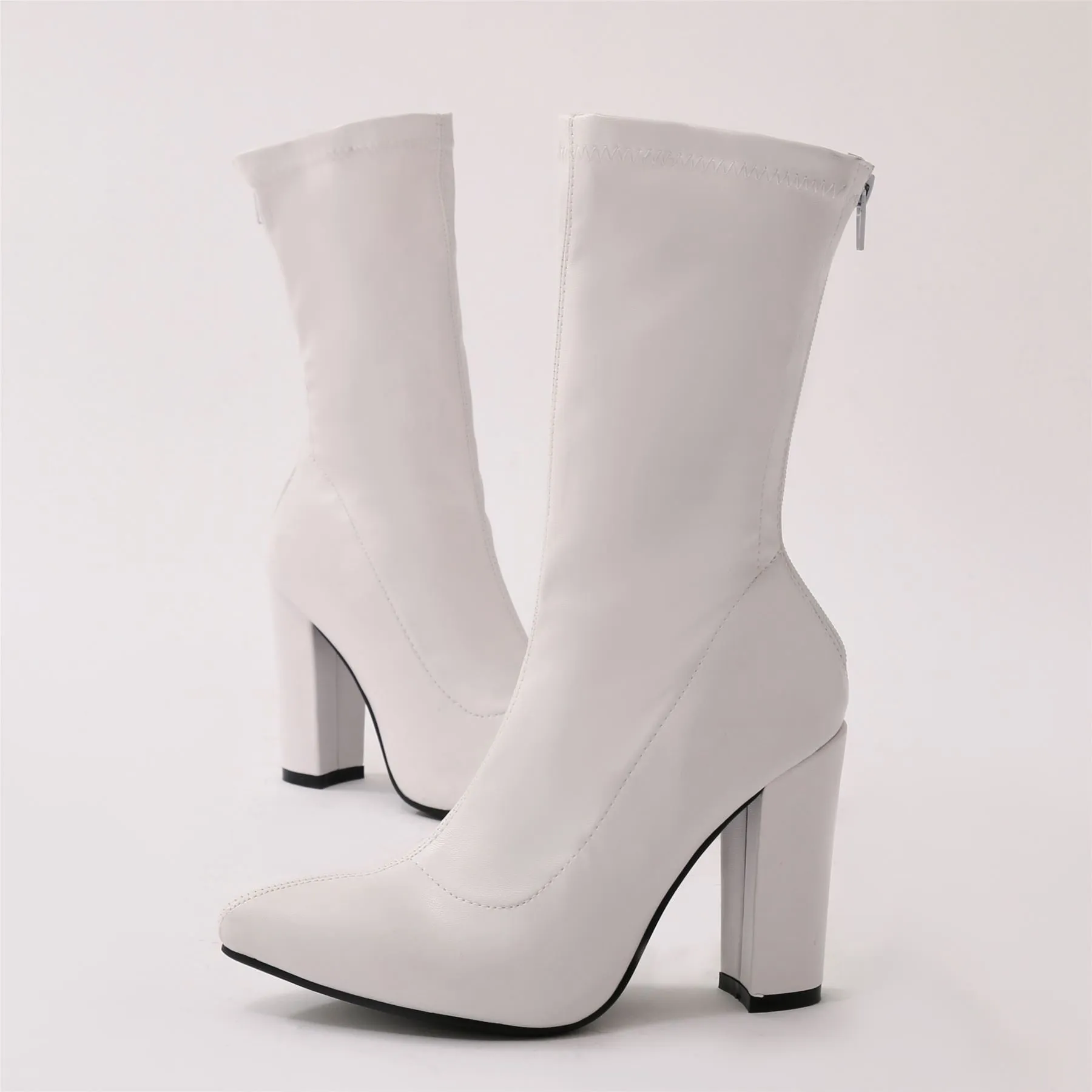 Macaron Sock Fit Ankle Boots in White