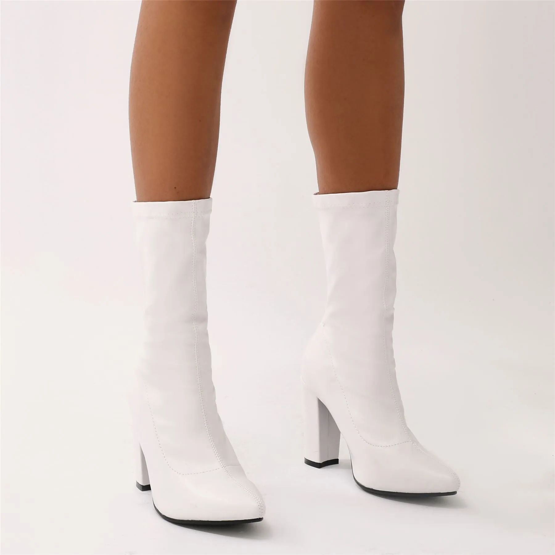 Macaron Sock Fit Ankle Boots in White