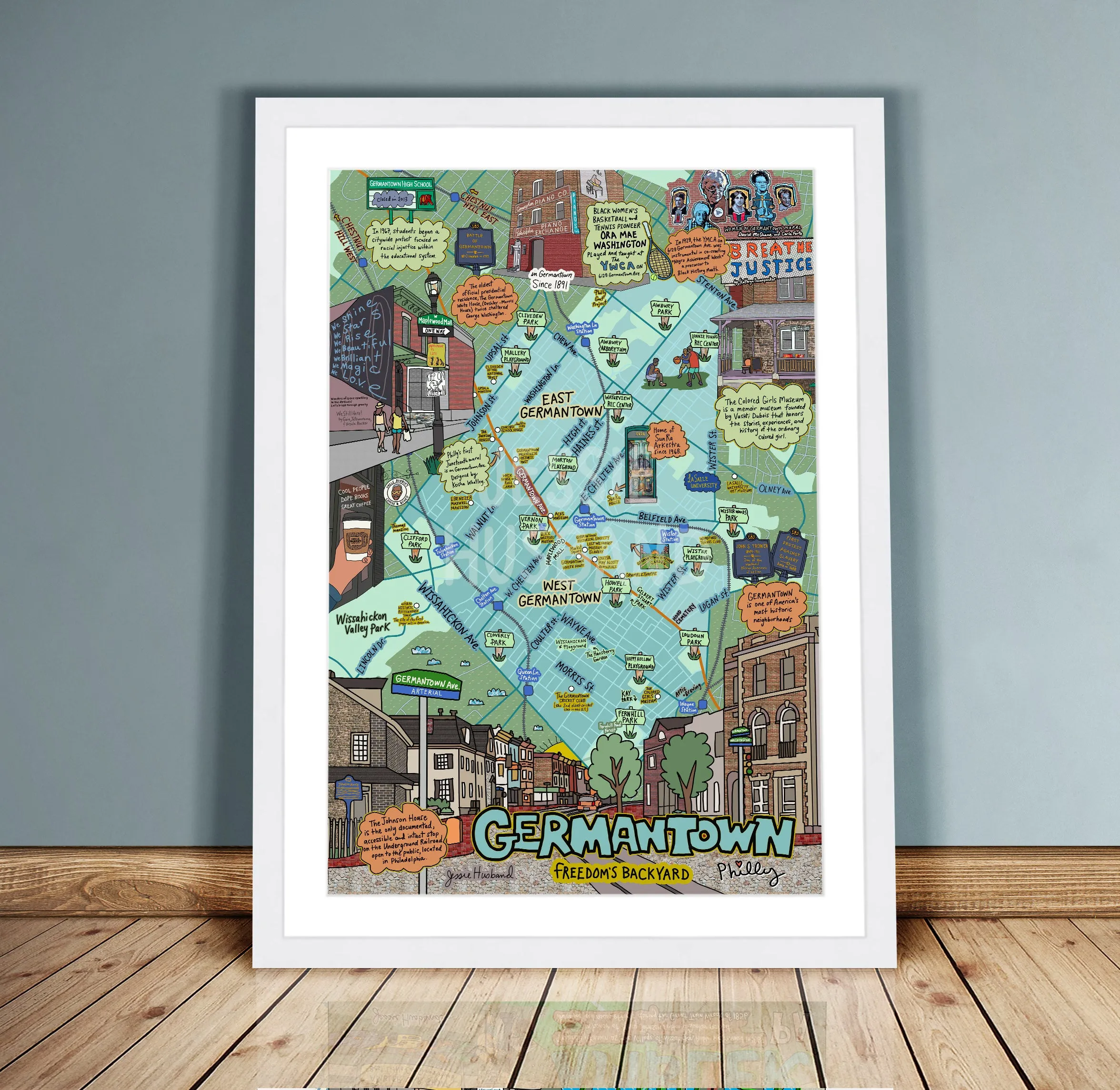 Map of Germantown, Philadelphia, Map Art, Philly, Pennsylvania (customization and framing options)