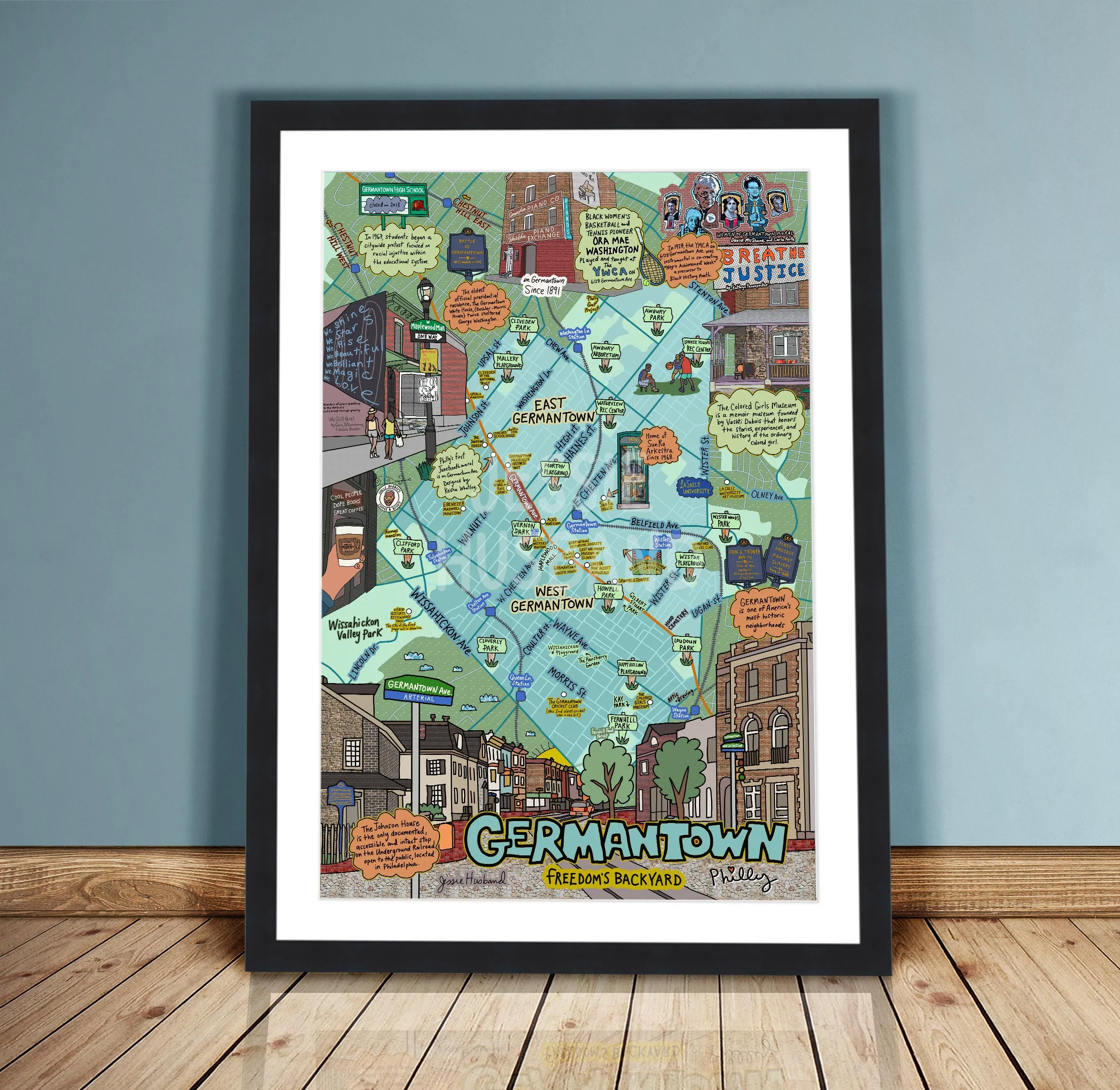 Map of Germantown, Philadelphia, Map Art, Philly, Pennsylvania (customization and framing options)