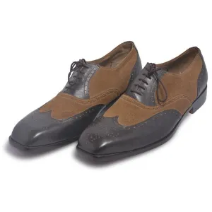 Men Brown Black Wingtip Handmade Genuine Leather Shoes