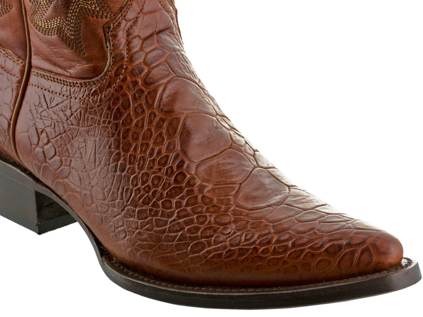 Mens Cognac Sea Turtle Print Leather Cowboy Boos - J Toe