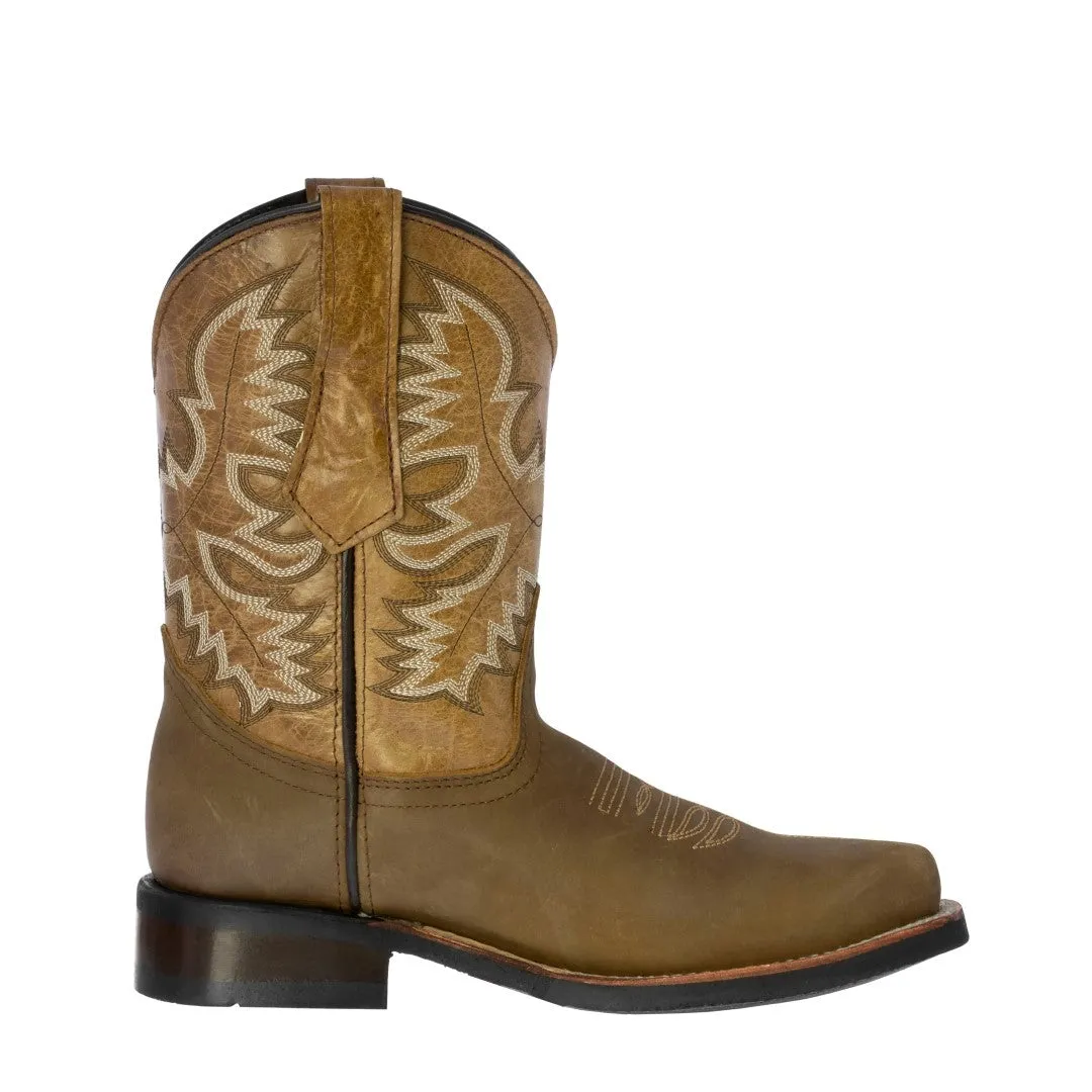 Mens Sand Western Leather Cowboy Boots - Square Toe