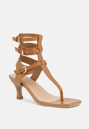 NEREID Tan Kitten Heel Cut Out Gladiator Sandals