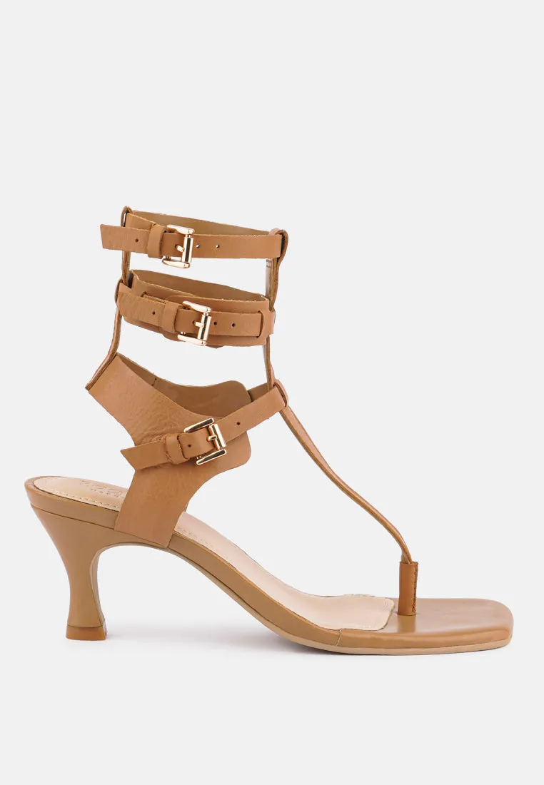 NEREID Tan Kitten Heel Cut Out Gladiator Sandals