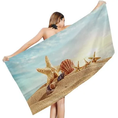 Ocean Series Creative Print Beach Towel Outdoor Quick Drying Swimming Surf Water Sport Towel Yoga Mat Beach Chair Cover Blanket