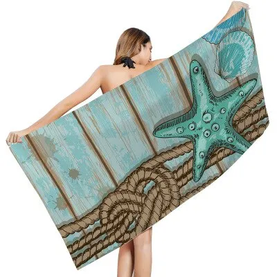 Ocean Series Creative Print Beach Towel Outdoor Quick Drying Swimming Surf Water Sport Towel Yoga Mat Beach Chair Cover Blanket