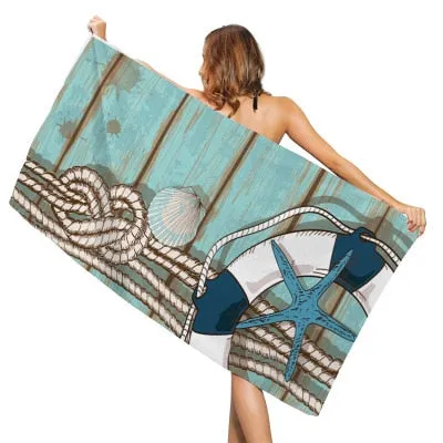 Ocean Series Creative Print Beach Towel Outdoor Quick Drying Swimming Surf Water Sport Towel Yoga Mat Beach Chair Cover Blanket