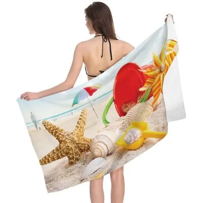 Ocean Series Creative Print Beach Towel Outdoor Quick Drying Swimming Surf Water Sport Towel Yoga Mat Beach Chair Cover Blanket