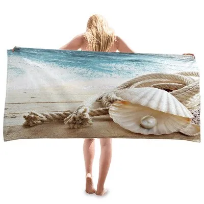 Ocean Series Creative Print Beach Towel Outdoor Quick Drying Swimming Surf Water Sport Towel Yoga Mat Beach Chair Cover Blanket