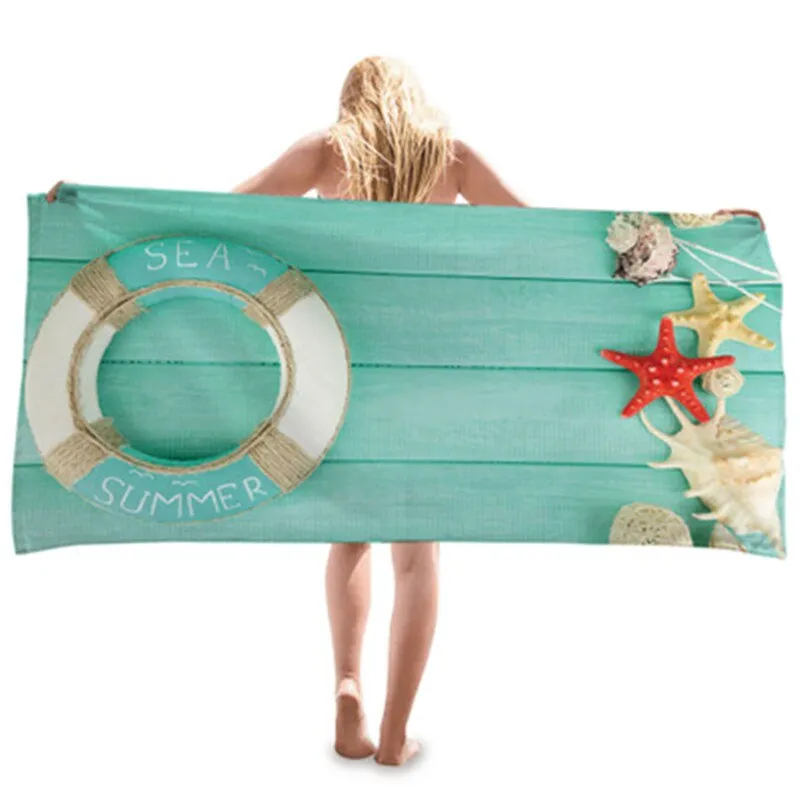 Ocean Series Creative Print Beach Towel Outdoor Quick Drying Swimming Surf Water Sport Towel Yoga Mat Beach Chair Cover Blanket