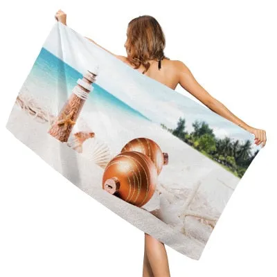 Ocean Series Creative Print Beach Towel Outdoor Quick Drying Swimming Surf Water Sport Towel Yoga Mat Beach Chair Cover Blanket