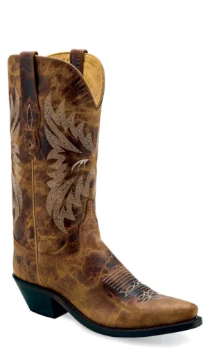 Old West Womens Fashion Wear Burnt Tan Leather Cowboy Boots