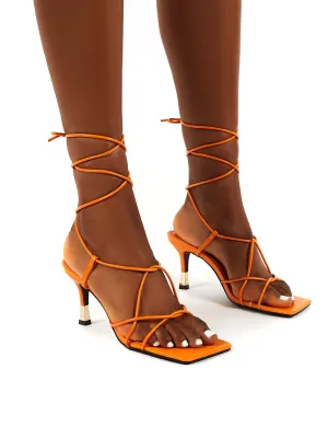 Orion Orange Lace Up Ankle Square Toe Kitten Heels