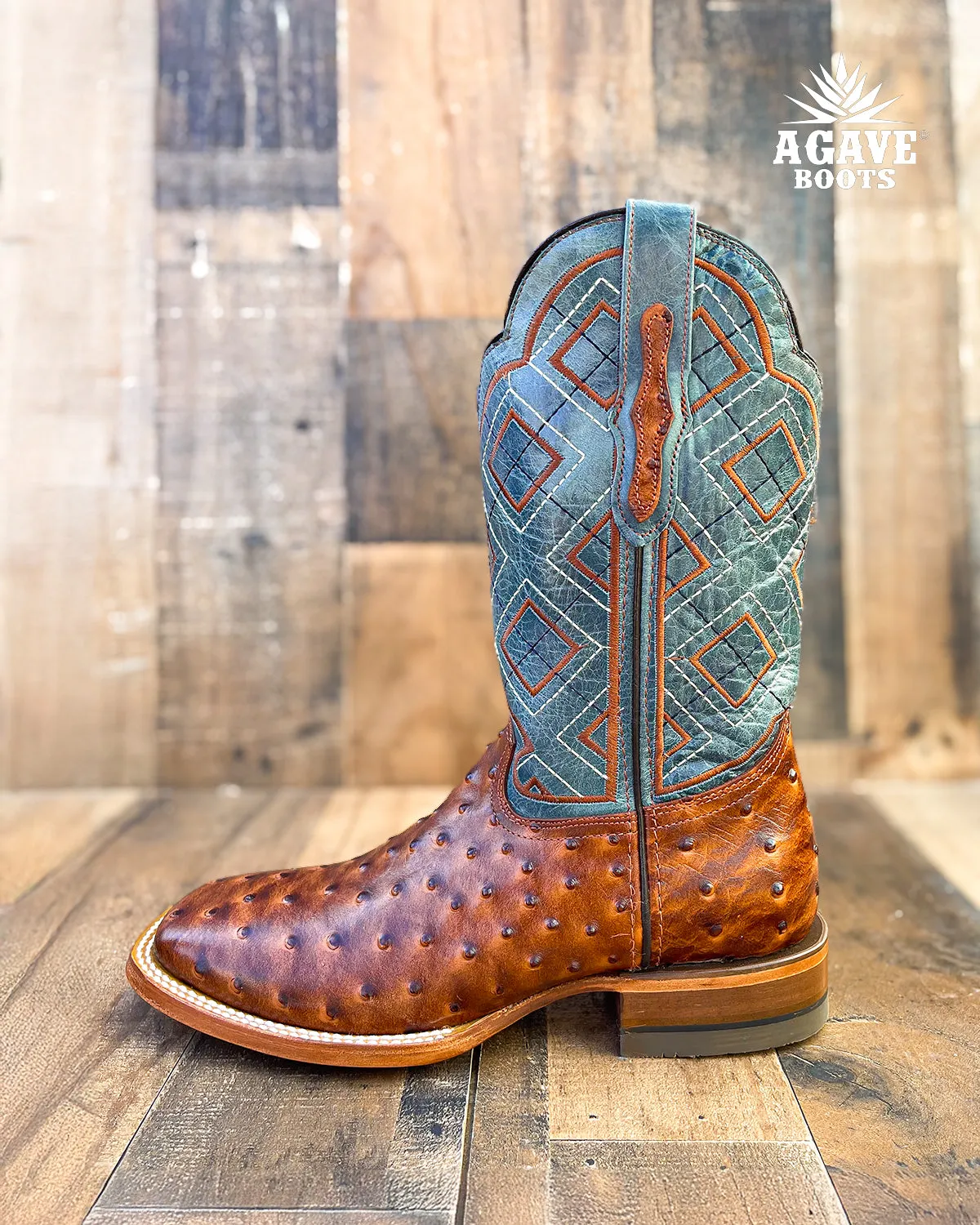 OSTRICH COGNAC | MEN SQUARE TOE WESTERN COWBOY BOOTS