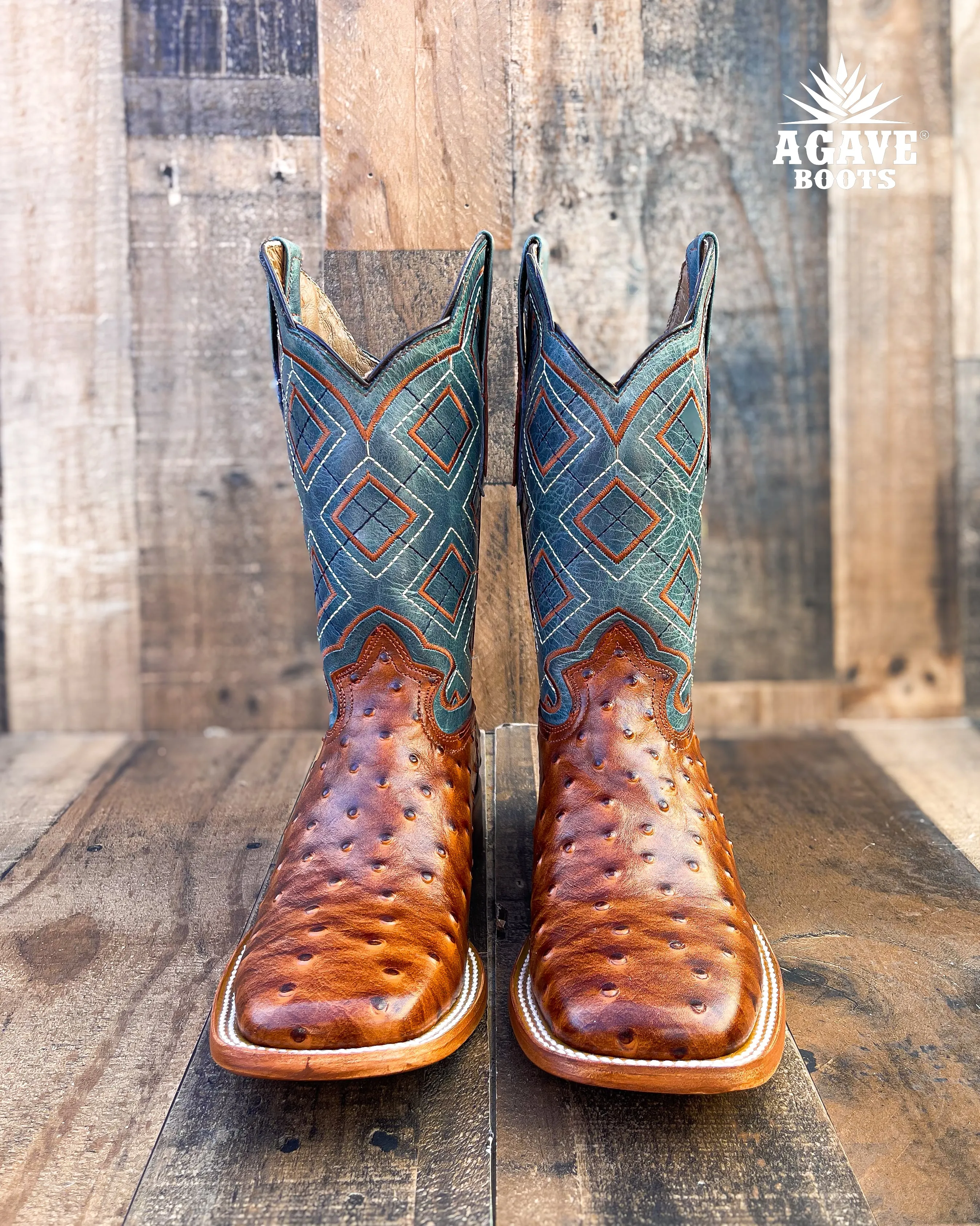 OSTRICH COGNAC | MEN SQUARE TOE WESTERN COWBOY BOOTS