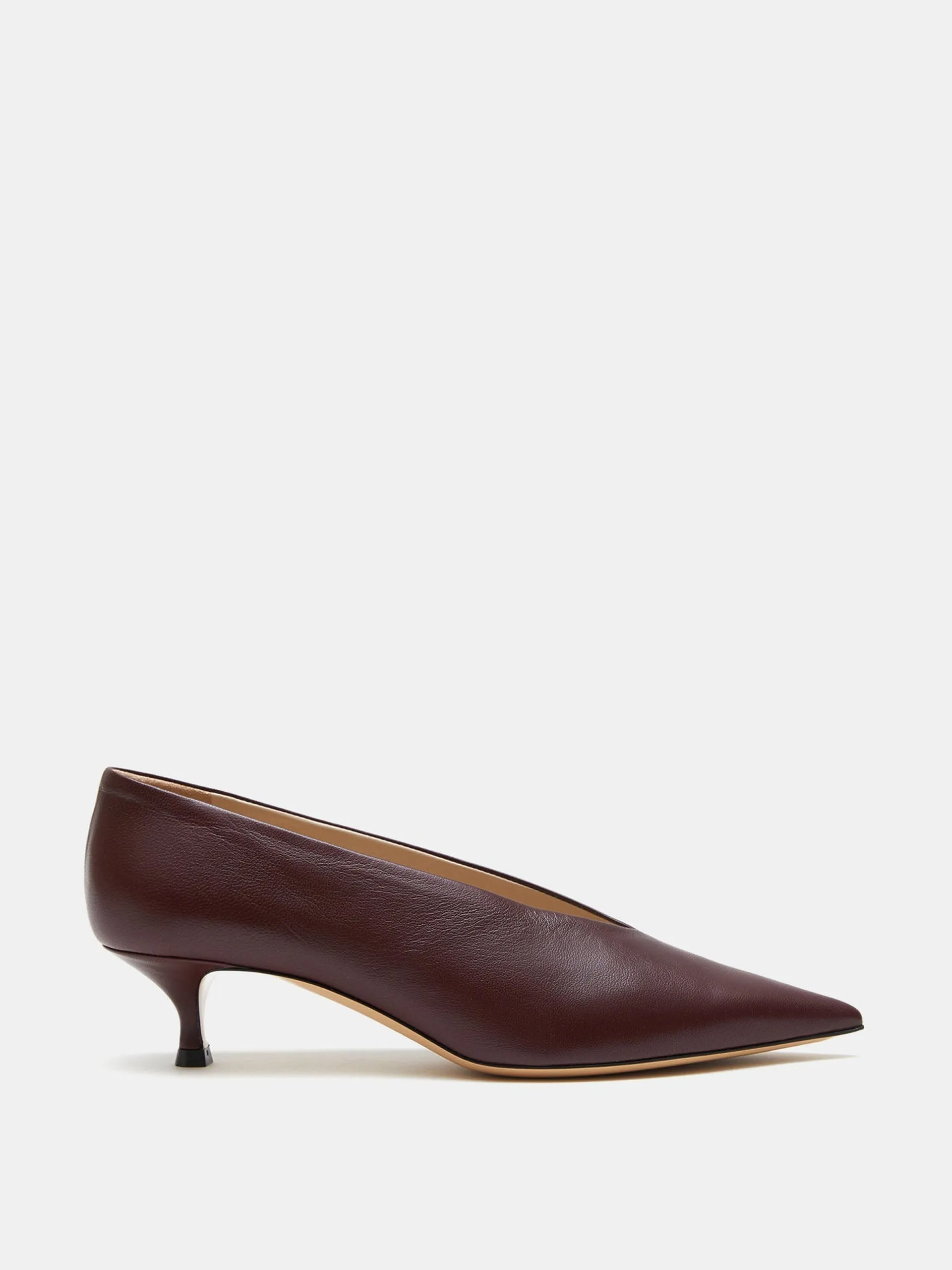 Oxblood leather Babouche kitten heels