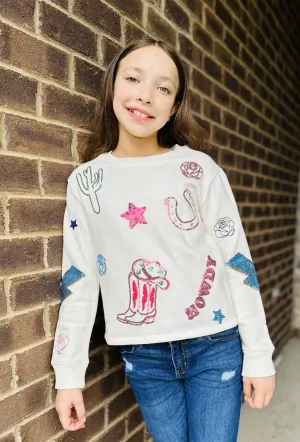 Paper Flower Howdy Sequin and Embroidery Western Icon Sweatshirt