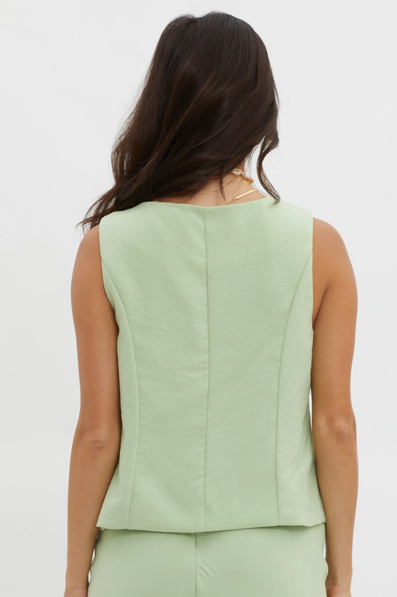 Philomena Button Vest Top Sage