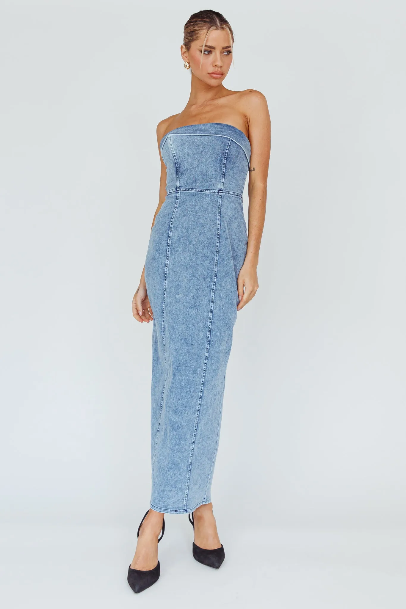 Press Play Strapless Maxi Dress Denim Blue