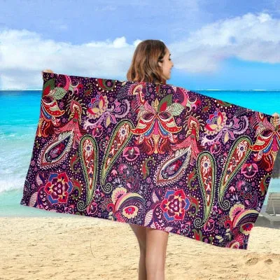 Print Quick Drying Beach Towel To Keep Warm Outdoor Sport Surf  Towels  Swimming Pool Chair Cover Up Blanket Yoga Mat