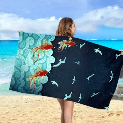 Print Quick Drying Beach Towel To Keep Warm Outdoor Sport Surf  Towels  Swimming Pool Chair Cover Up Blanket Yoga Mat